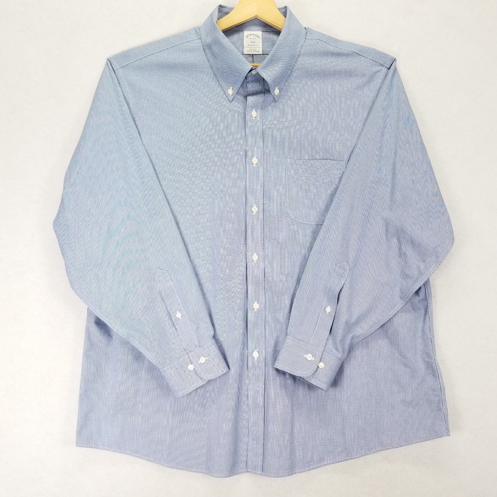 Brooks Brothers Regent Fit Non Iron Dress Shirt 18 4/5 Blue Cotton Houndstooth